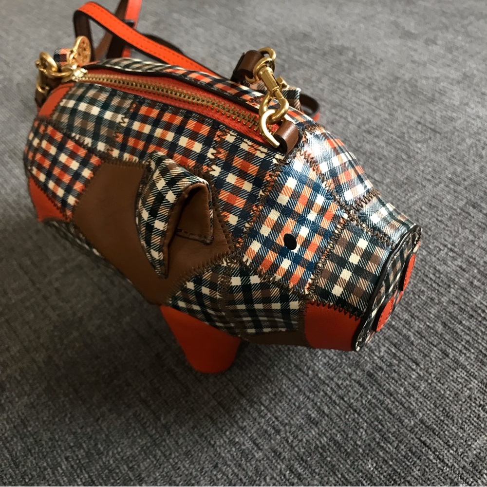 NWOT Tory Burch Peggy The Pig Leather Mini Bag Plaid - Picture 1 of 8